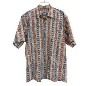 Vtg Burma Bibas Mens M 60 Singles Lawn Cotton Short Sleeve Abstract Print Shirt